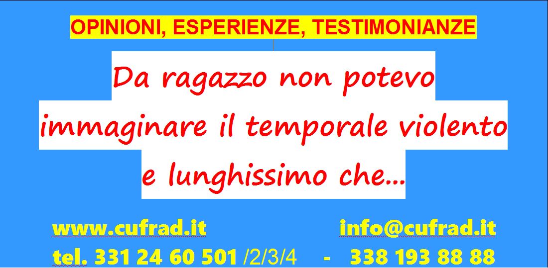 Da ragazzo non potevo immaginare il temporale violento e lunghissimo che avrebbe accompagnato la mia adolescenza... la morte dei miei genitori ... l'abuso di alcol e la depressione che ancora oggi fanno parte della mia vita...