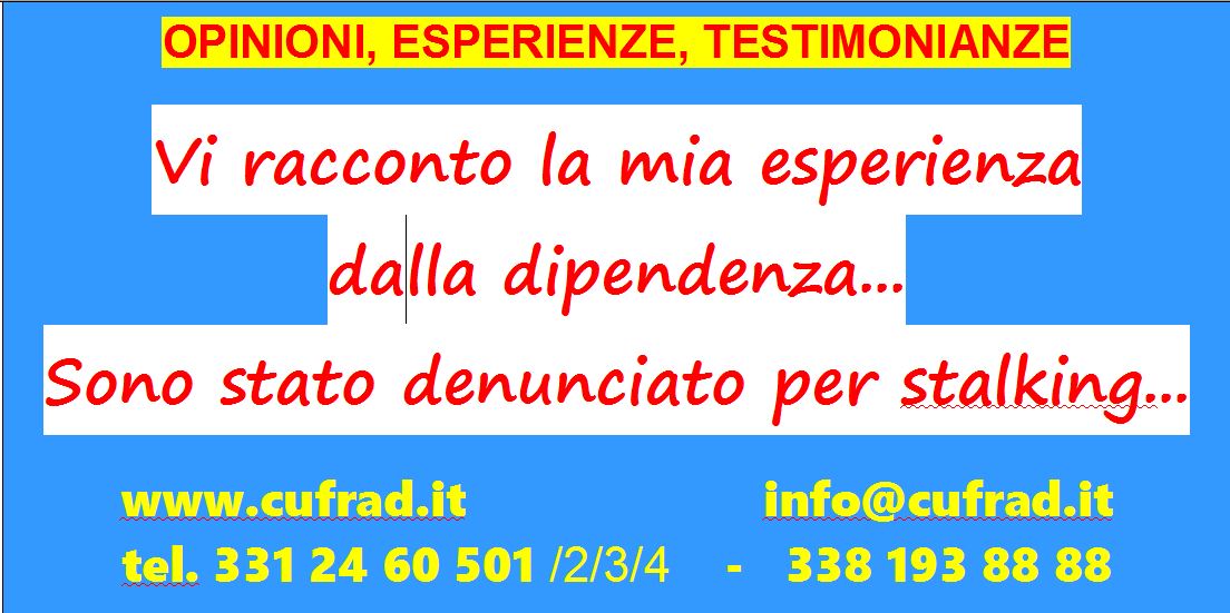 Vi racconto la mia esperienza della dipendenza affettiva e dalla cocaina... Sono stato denunciato per stalking che ho ammesso e riconosciuto, con il successivo sfogo sulla cocaina. 